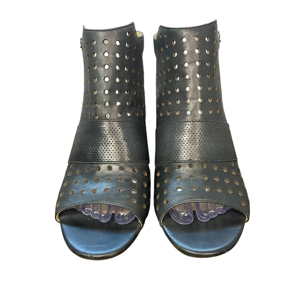 Johnston & Murphy Black Leather Perforated‎ Wedge Heel Sandal Booties Size 9